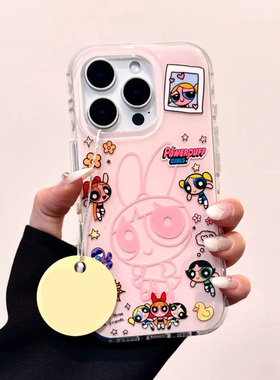 可爱小女警适用苹果16/15Pro手机壳华为Pura80pro新款大孔白色mate70/OPPOvivos30x200软小米15note13防摔套