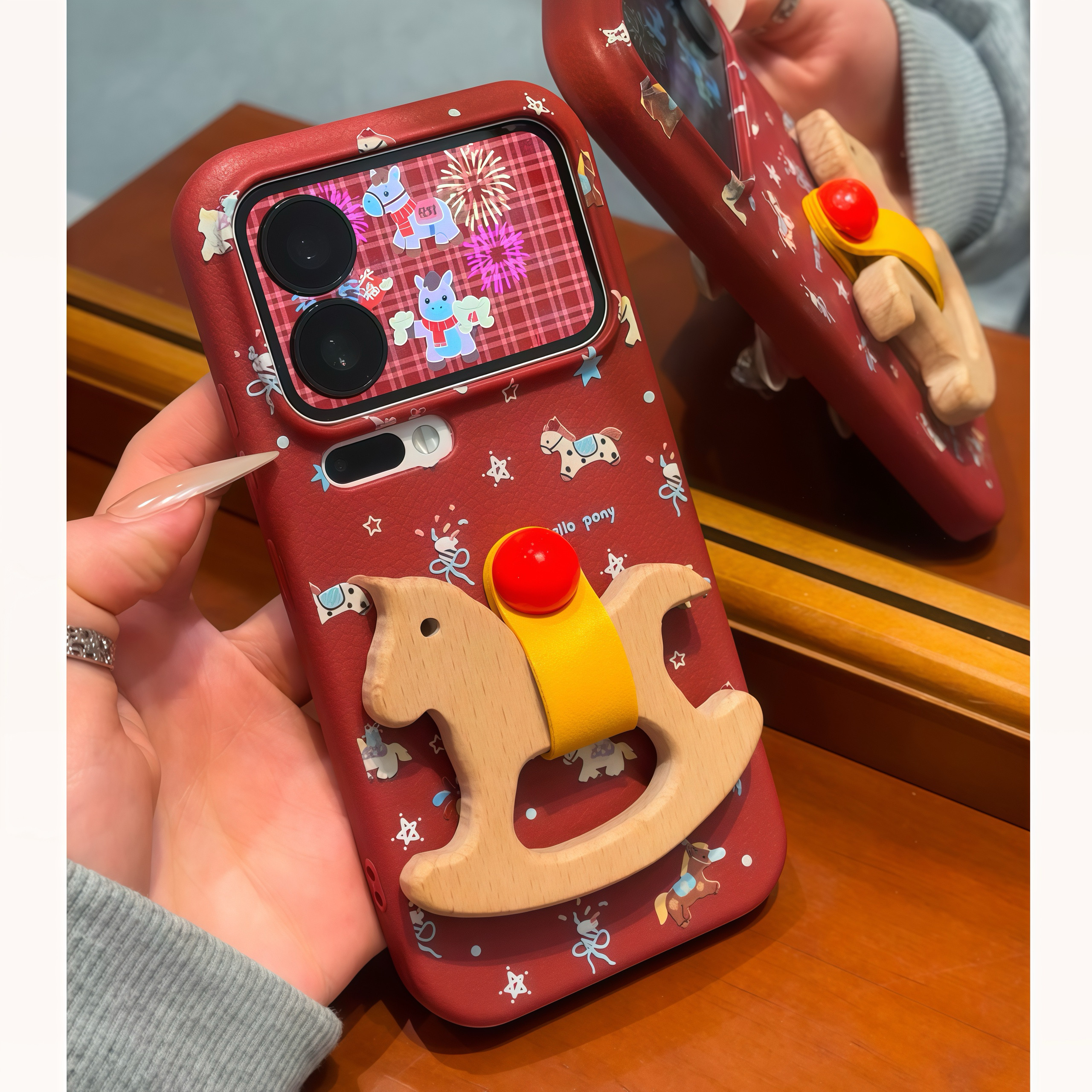 马年立体木马支架适用iPhone17promax新年手机壳苹果16新款皮纹tpu华为Mate80全包vivox300保护套小米17pro软