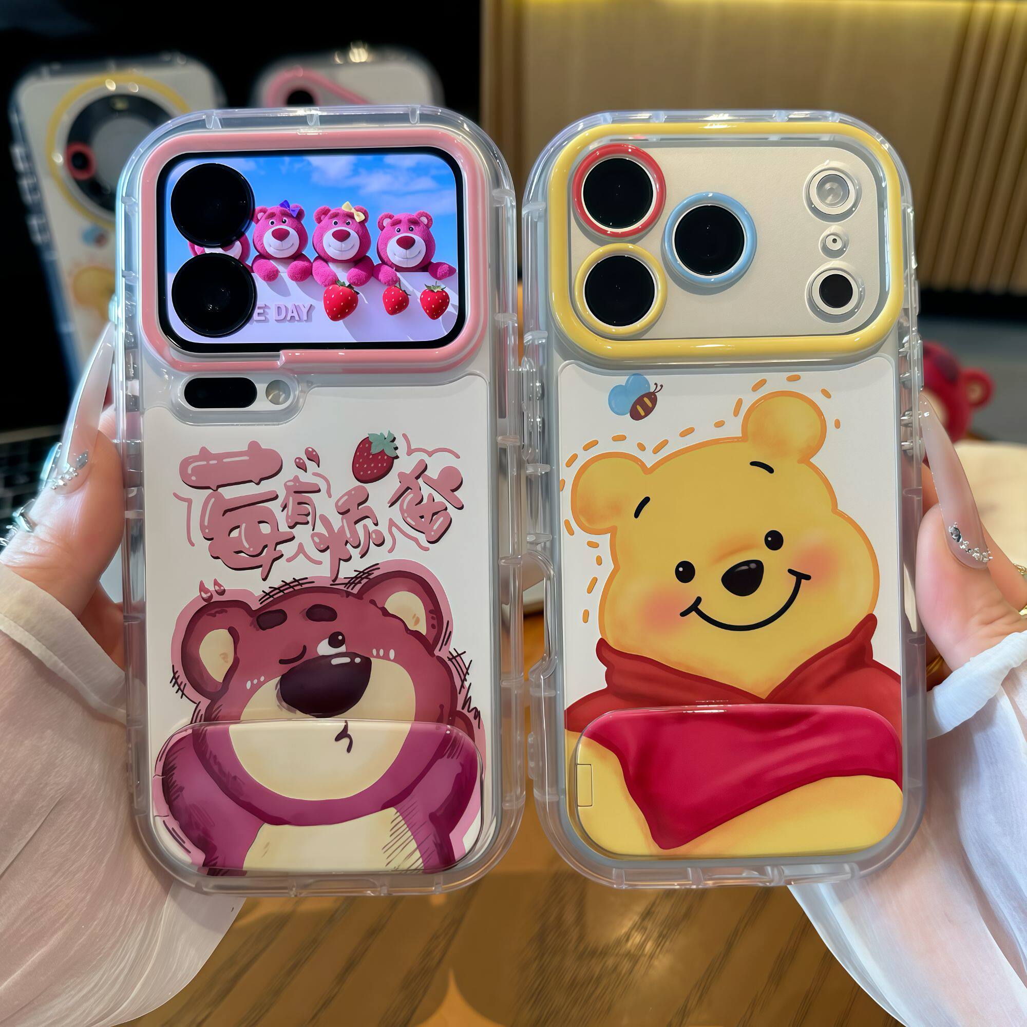 莓有烦恼熊适用iPhone17promax手机壳16pro防摔华为Pura80新款镜面支架荣耀300泡芙羽纱vivox300小米17pro软