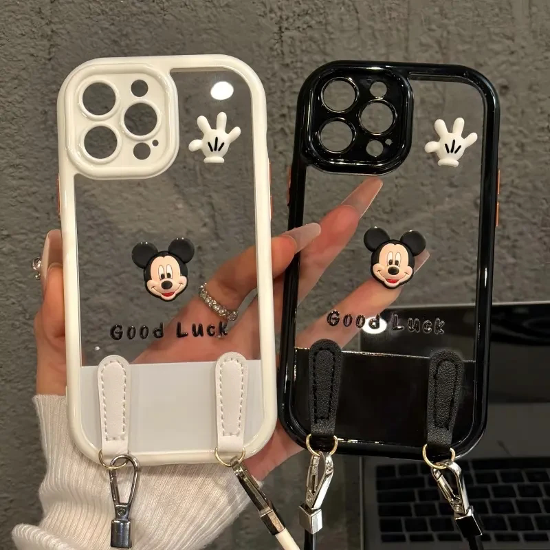 黑白色米奇皮绳新款适用苹果16Promax手机壳iPhone15Pro小米14华为mate70p60nova13vivox100k50荣耀200reno12