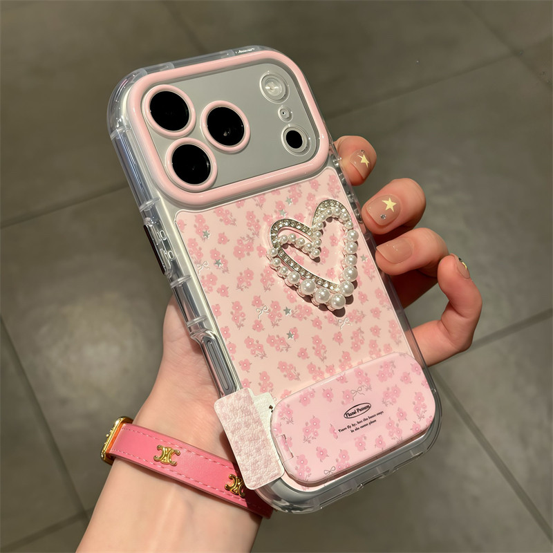 钻蝴蝶结碎花适用iPhone17promax手机壳16pro防摔华为Pura80新款镜面支架荣耀300泡芙羽纱vivox300小米17pro