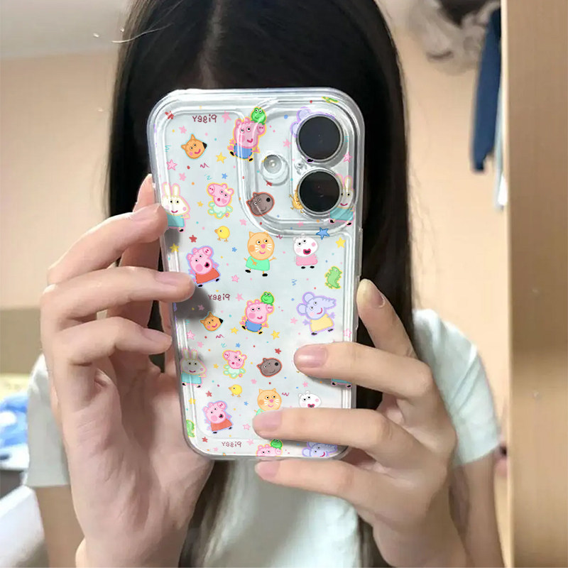 彩色小猪佩奇适用苹果17promax手机壳iPhone16pro太空壳华为Mate80防摔Reno15vivox300小米17pro硅胶荣耀500
