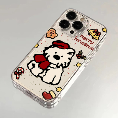 Merry围巾小狗适用苹果13手机壳16Pro卡通vivox200透明红米note14防摔小米15一加华为pura70荣耀x60硅胶OPPO