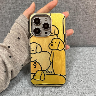 柠檬黄可爱小狗-羽纱壳适用苹果16promax手机壳新款iphone15高级15pro硅胶13黑色丝带14ins羽纱壳11小众8plus