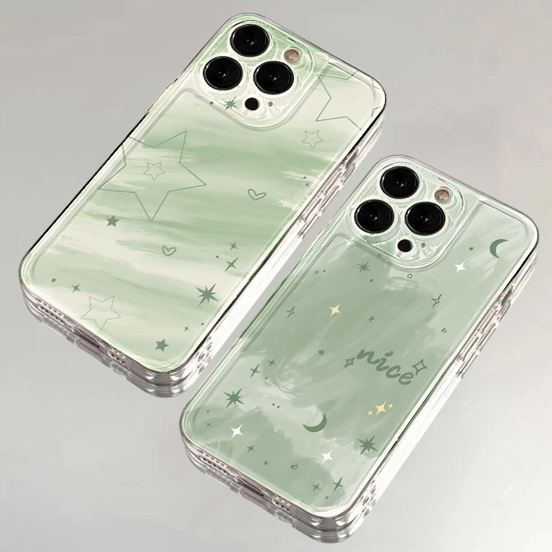 抹茶绿晕染星星适用华为Pura70苹果15promax手机壳小米iPhone14/16防摔OPPOReno12荣耀200vivox100siQOOz9套