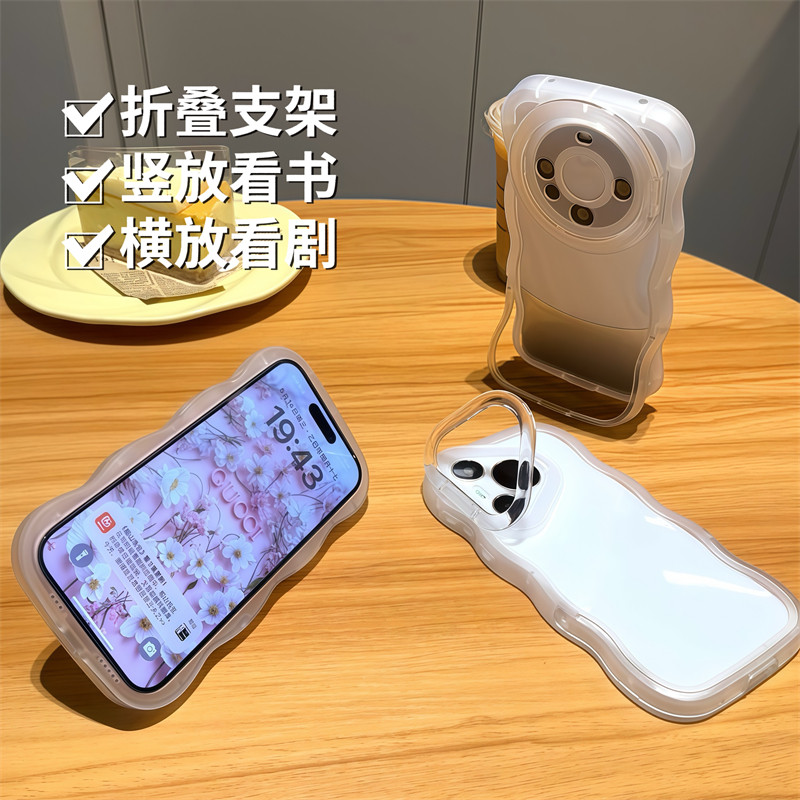 适用于苹果13手机壳新女款iPhone16/15promax简约纯壳透明11隐形双支架12软硅胶防摔华为荣P70耀vivo小米oppo