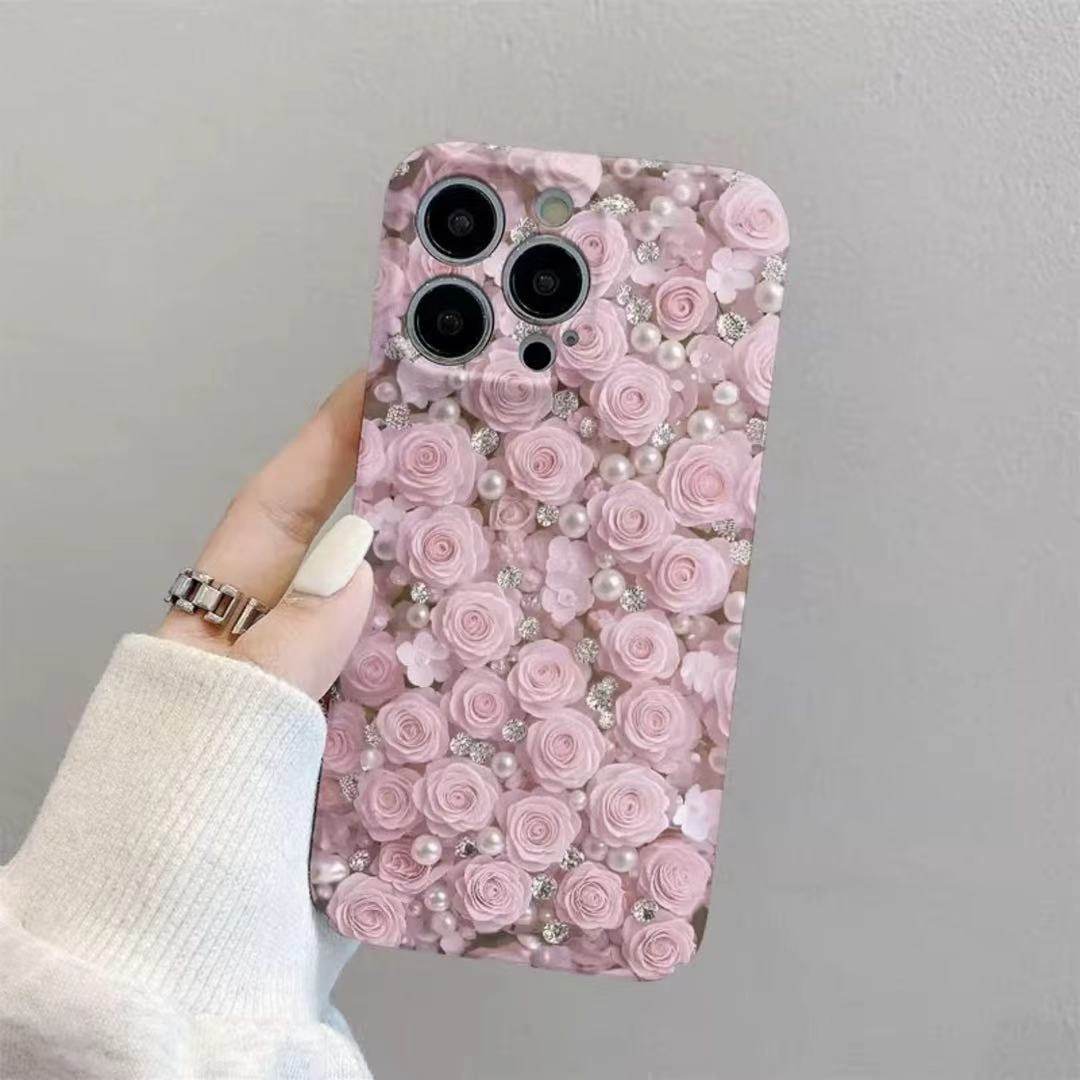 粉色玫瑰珍珠适用苹果17promax手机壳16pro华为mate70新款pura70菲林壳OPPOReno13/vivos20x200小米15超火套