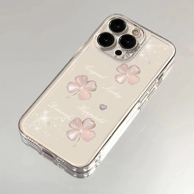 粉色四叶花适用苹果13手机壳16Pro卡通vivox200透明红米note14防摔小米15一加套华为mate70荣耀x60硅胶OPPO软