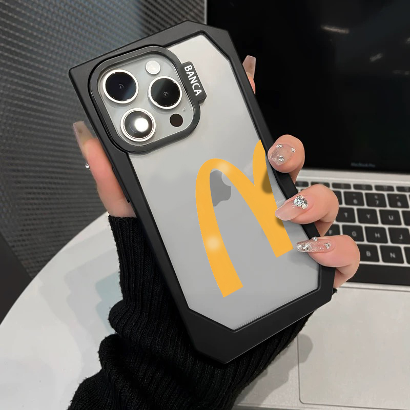 ins极简半M字母不规则适用苹果16promax手机壳新款iPhone15保护套高级感13加厚硅胶12全包11防摔Plus透明软壳