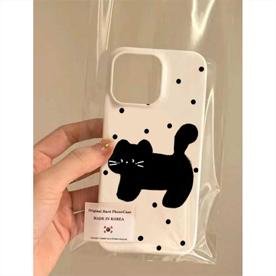 ins小众可爱波点猫咪适用11苹果16ProMax手机壳iPhone13全包16新款12Pro黑猫15Promax防摔保护套14硅胶15少女