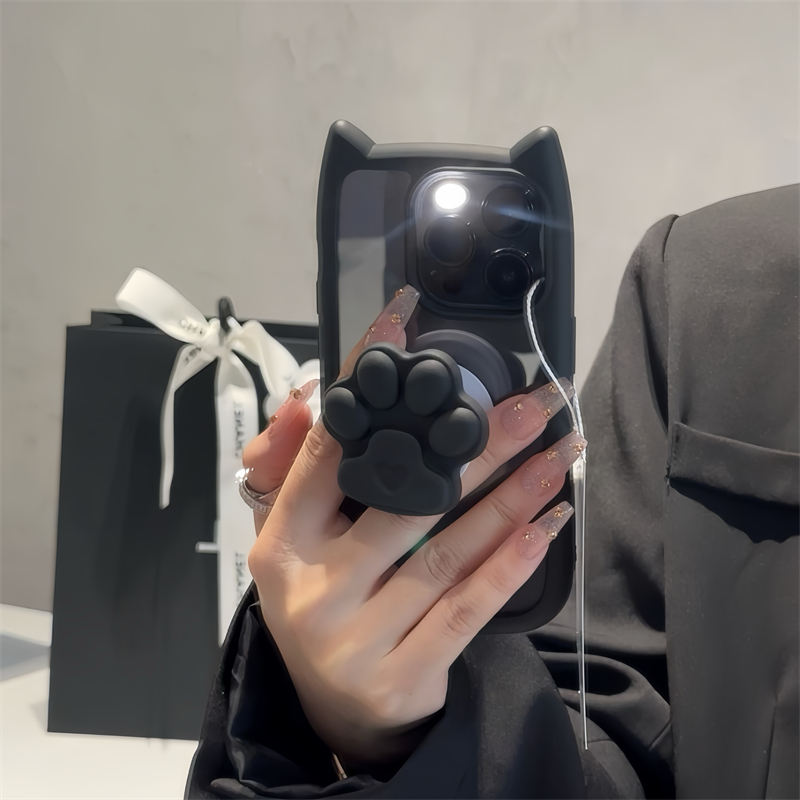 适用可爱立体猫耳支架蝴蝶结苹果16pro max手机壳iphone14新款13硅胶11女plus创意12透明xr情侣15Pro防摔套男