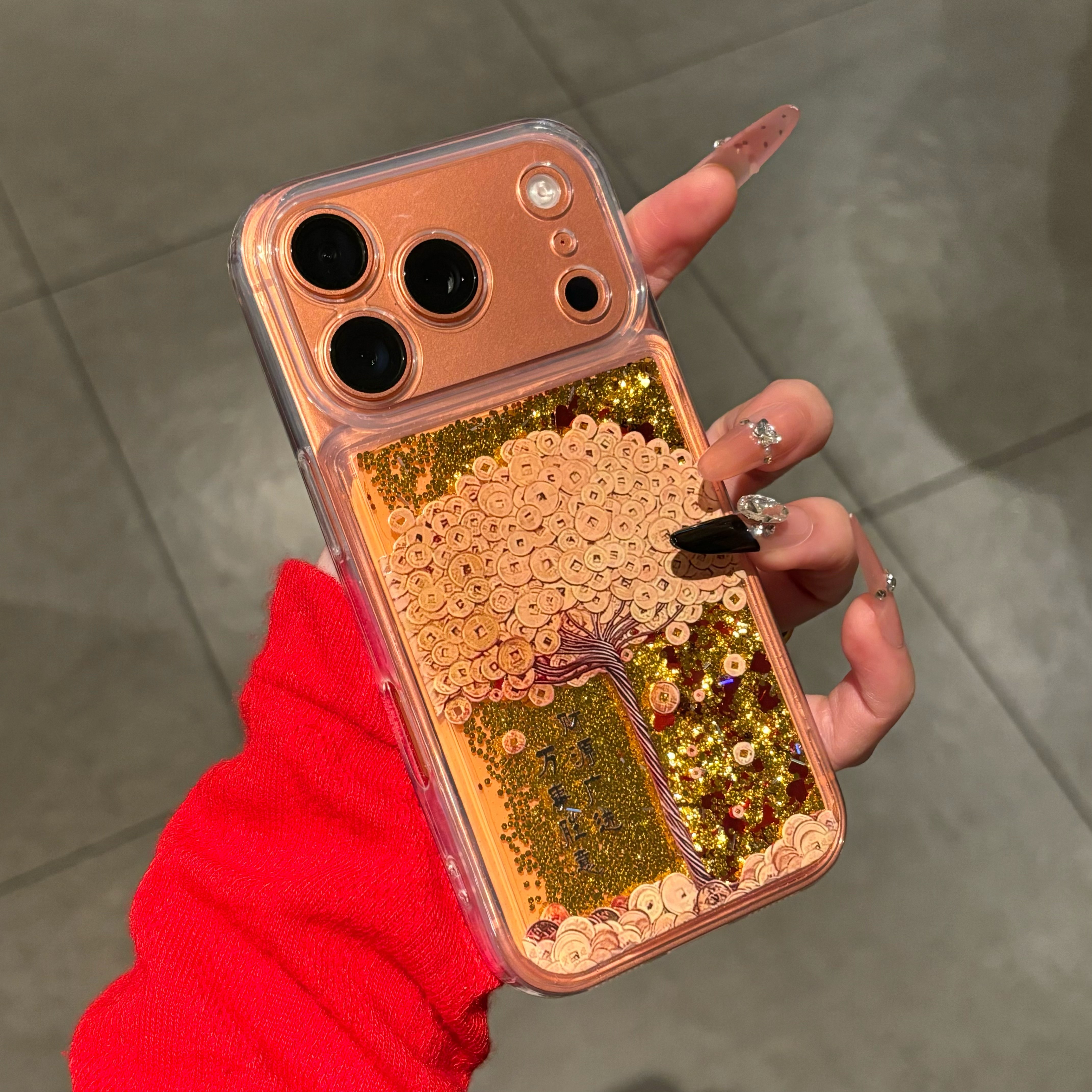 流沙招财树适用苹果17promax手机壳新款iphone16pro高级感华为Mate80透明vivox200全包防摔小米17pro硅胶男女