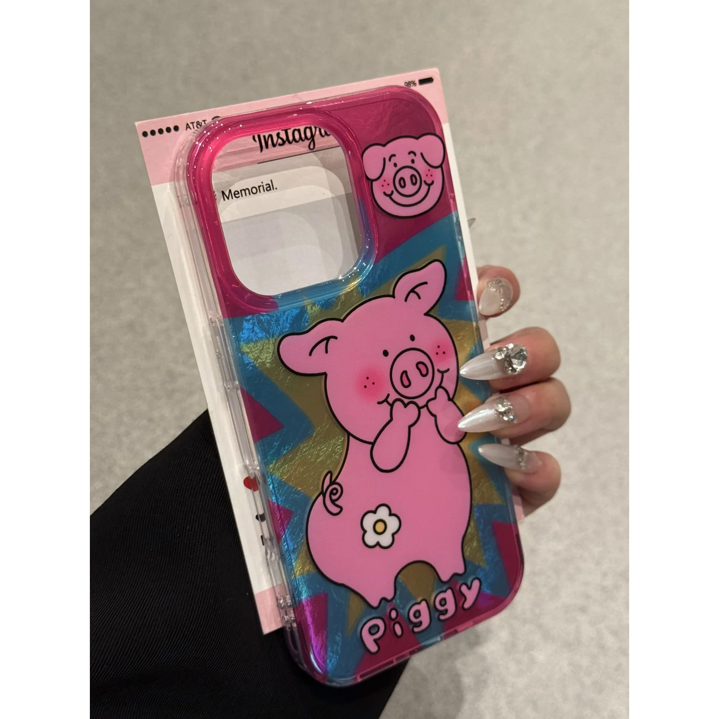 玛莎猪锡纸纹适用苹果15手机壳16Pro卡通vivox100冰裂纹红米note13防摔小米14华为pura70mate60荣耀200女OPPO