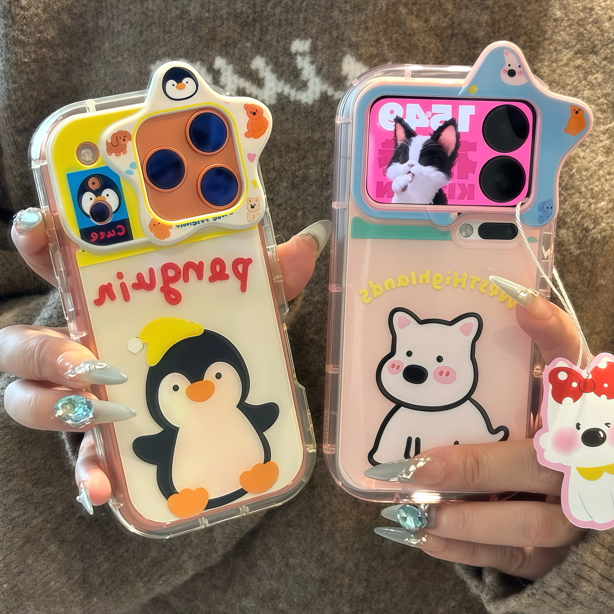 卡通企鹅适用苹果17promax手机壳iPhone16新款星星镜头华为Mate70男女款vivox200全包荣耀400保护套小米15软