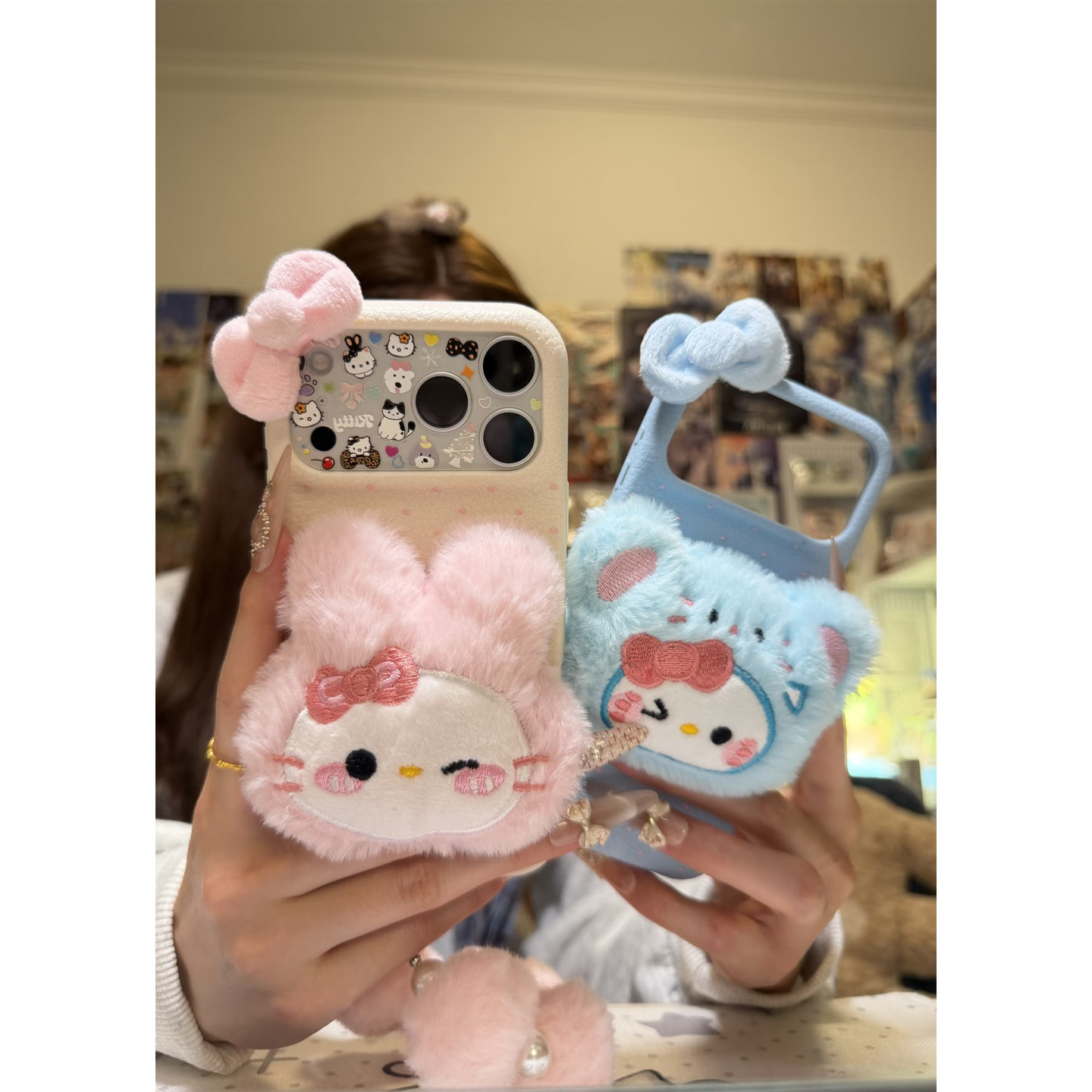卡通毛绒公仔适用iPhone17/16ProMax挂绳手机壳小米15/17ProMax新款红米Note14Pro可爱ins小众VIVOX300保护套