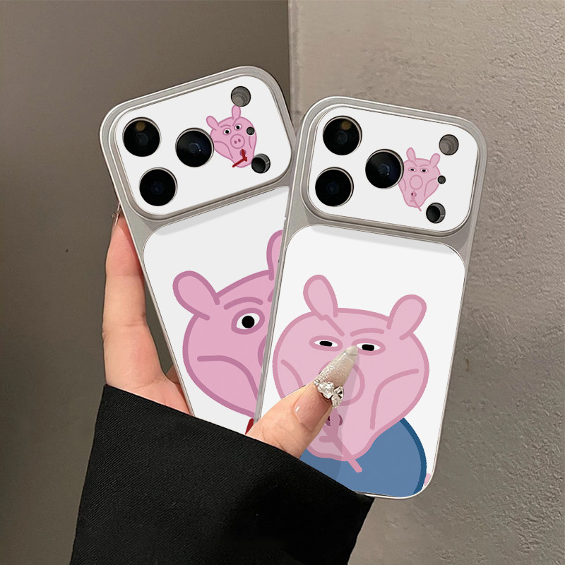 卡通小猪乔治适用苹果17promax手机壳iPhone16Pro华为Mate80/70新款电镀秒变壳vivox300防摔小米17pro手机套