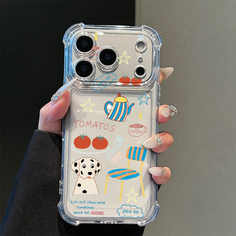 椅子斑点狗插画适用iPhone17promax苹果16pro手机壳华为Mate80新款透明气囊壳vivox300荣耀500防摔小米17Pro