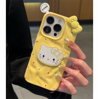 ins小众彩色墨点褶皱贴件蝴蝶结15适用16pro苹果16ProMax手机壳iPhone16全包14新款14Promax保护套13防摔套12