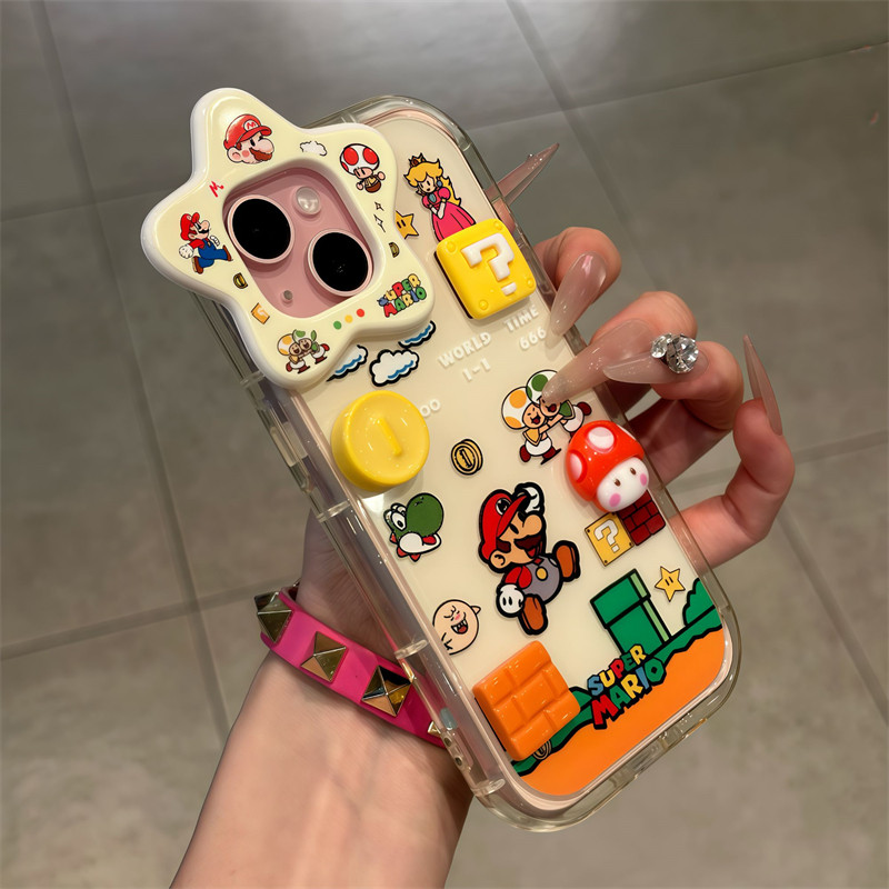 马里奥游戏适用iPhone17promax苹果16镜面支架手机壳华为p70新款公仔套装小米15星星镜头荣耀400vivox200可爱