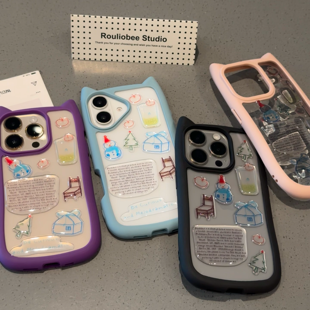 猫咪透明猫耳朵适用iPhone16Pro手机壳防摔苹果15ProMax硬壳14爆12PM硅胶套13简约雪人立体贴纸高级感15plus