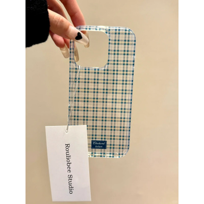 淡蓝透明格纹适用苹果16/15promax手机壳iphone14promax可爱卡通13软壳12女新款11软壳xs肤感防摔plus情侣xr