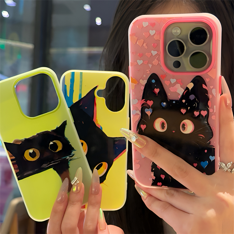 冒个泡~油画潜水小黑猫适用苹果16手机壳iphone16promax新款磨砂肤感15pro可爱14plus爆款13全包12软壳xs防摔