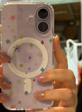 彩色星星多巴胺适用于苹果17Promax磁吸手机壳iphone16Pro情侣14透明13Pro保护套12mini硅胶7/8plus防摔17air