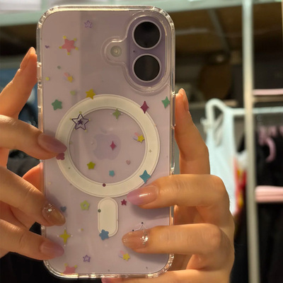 彩色星星多巴胺适用于苹果17Promax磁吸手机壳iphone16Pro情侣14透明13Pro保护套12mini硅胶7/8plus防摔17air