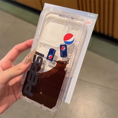 漂浮百事瓶汽水流沙液体适用苹果15promax手机壳iPhone13新款16promax高级感小众14超好看网红爆款不撞款12男