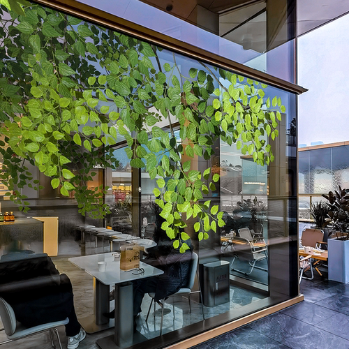 夏日绿植店铺橱窗玻璃门贴纸咖啡网红店氛围装饰静电无胶贴高级感