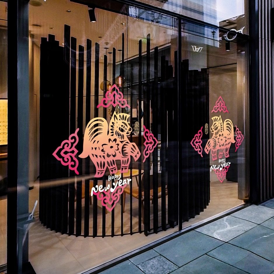 马年春节喜庆拉门装饰玻璃贴纸店铺橱窗新年氛围布置静电贴窗花