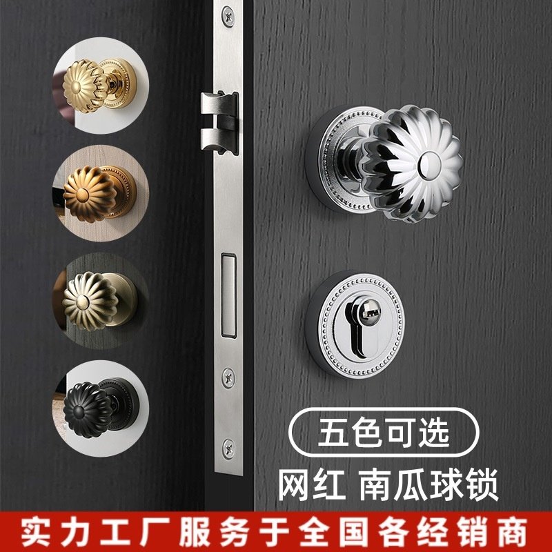 球形门锁球形锁简约美式室内门锁金色银色静音分体房法式门锁,基础建材,机械门锁,淘宝优惠券,粉丝福利购,淘宝优惠卷