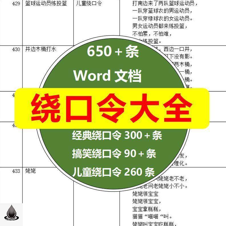 儿童绕口令大全小学生口才经典训练素材word文档电子版