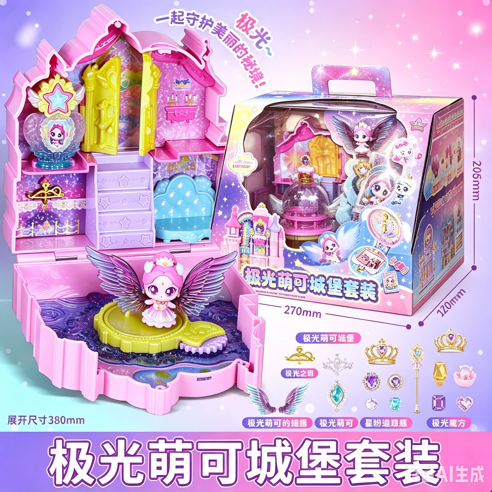 奇妙萌可闪耀流星极光萌可城堡套装和王子第六季UR卡女孩玩具礼物