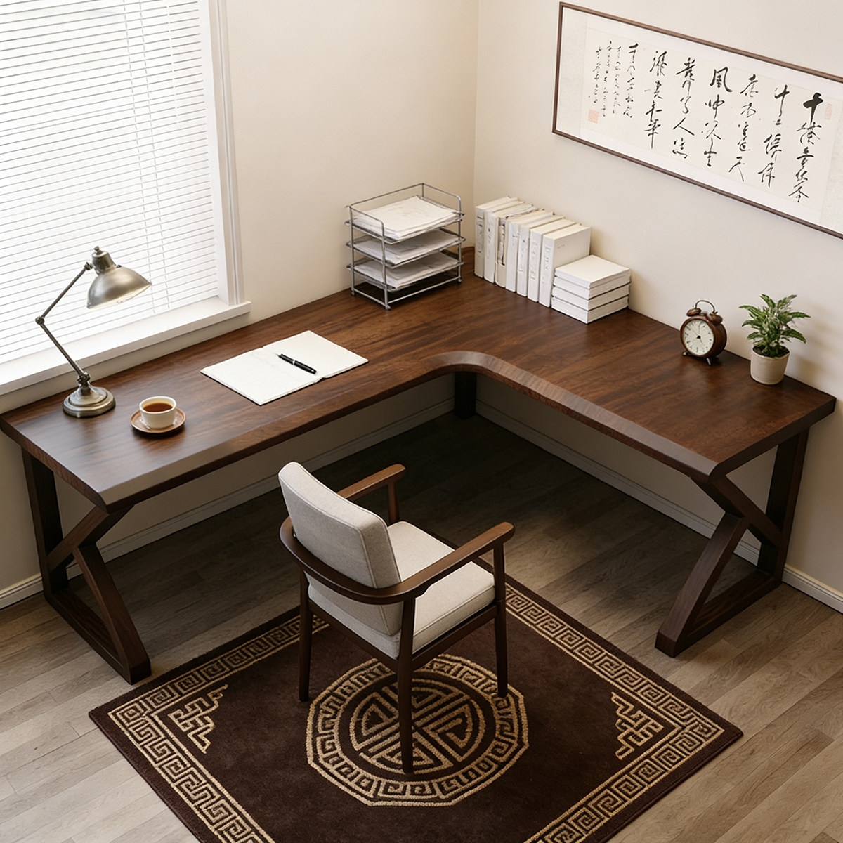 南美胡桃木实木转角书桌L型电脑桌带抽屉办公桌家用学习桌可定制