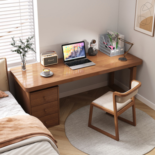 实木书桌书柜一体卧室电脑桌台式 办公桌家用成人靠墙学习写字桌子