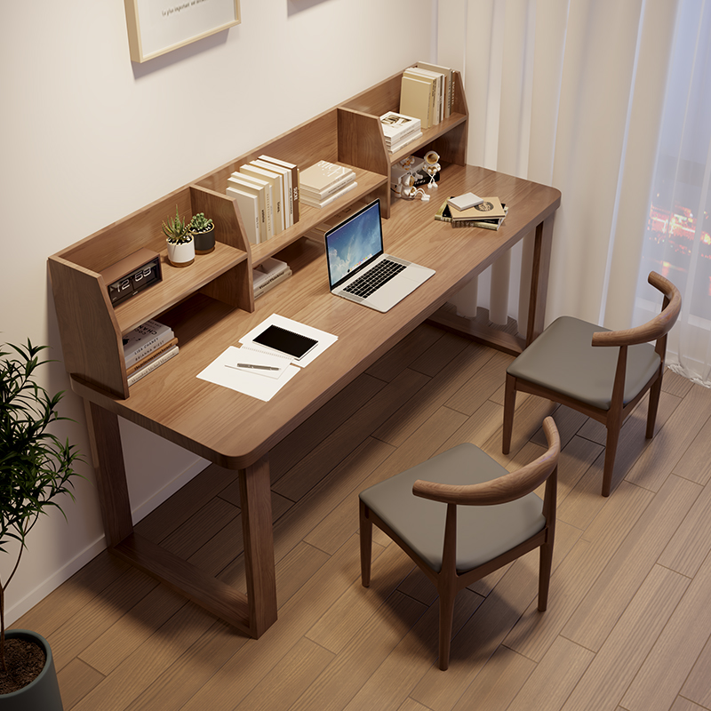 北欧实木书桌客厅卧室台式电脑桌现代简约靠墙双人学习写字办公桌