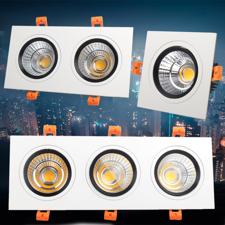 黑白色COB筒灯方形双头led格栅射灯服装店斗胆灯客厅过道天花射灯,家装灯饰光源,格栅灯,淘宝优惠券,粉丝福利购,淘宝优惠卷