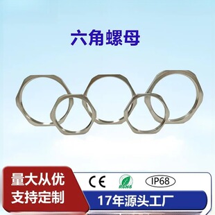 金属六角螺母黄铜镀镍防水接头常规薄螺母螺纹连接紧固件锁紧4分M