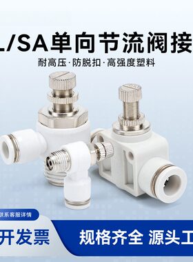 气动调速单向限流管道气缸节流阀SL4-M5/6-01/8-02白色气管接头