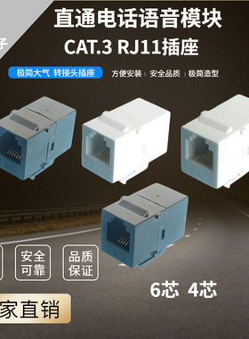 厂家供应黑色电话语音电脑直通模块 CAT3 网络直通头6P4C对接模块