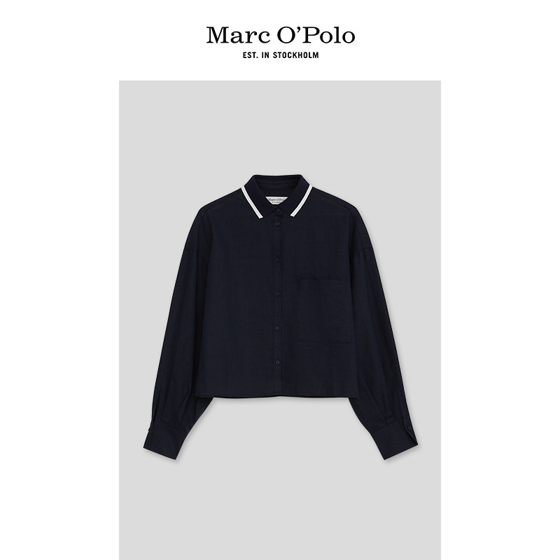 Marc O'Polo/MOP 夏季新款女条纹领吸汗透气短款休闲长袖衬衫高性价比高么？