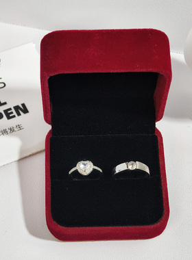 仿真钻戒男女对戒微镶爱心女戒结婚戒指一对情侣求婚仪式拍照道具