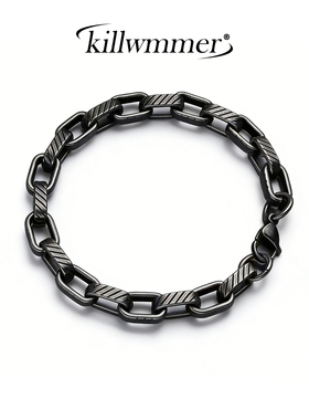复古嘻哈黑色竹节钛钢男士手链