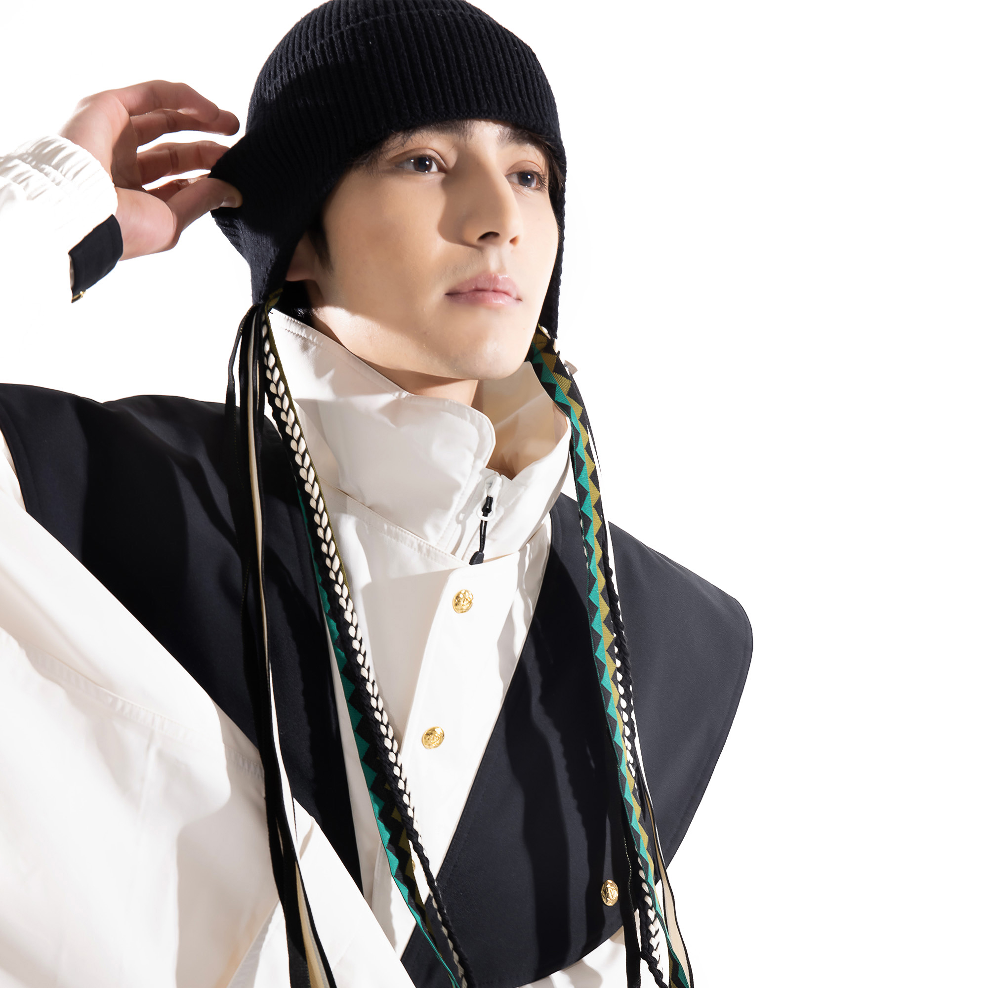 BCG单板滑雪针织帽折边潮流毛线冷帽编绳飘带设计款纯色保暖