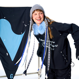 BCG飘带滑雪针织帽灰色折边潮流毛线冷帽编绳设计款织带保暖