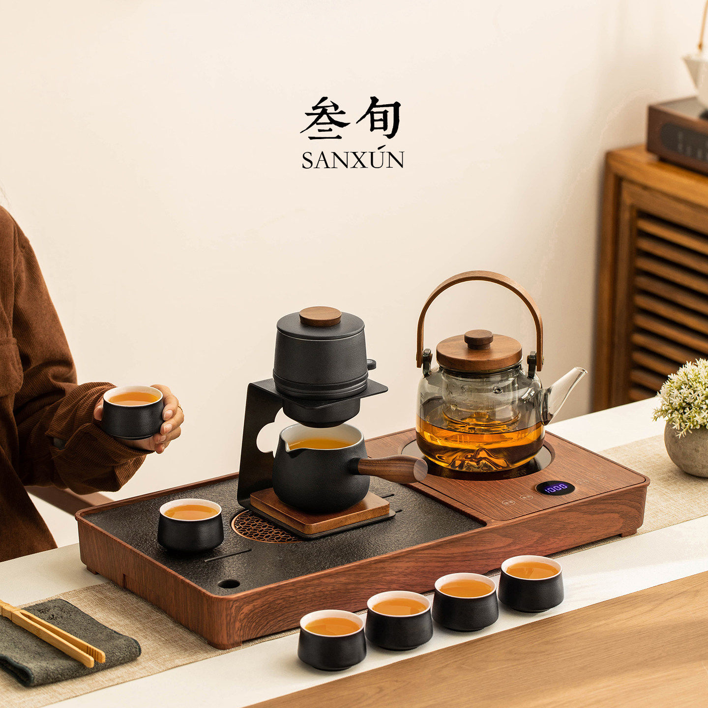 叁旬行云功夫茶具套装全自动烧水壶一体客厅家用高档茶台泡茶神器
