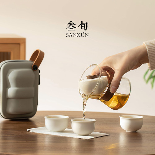 叁旬转转快客杯一壶三杯旅行茶具