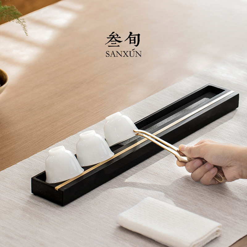 叁旬 轻奢高档乌金石茶杯架家用收纳摆件沥水配件茶道置物架杯架