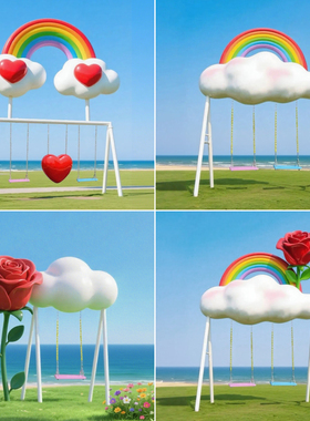 户外云朵彩虹爱心秋千玻璃钢雕塑景区民宿置景网红打卡装饰大摆件